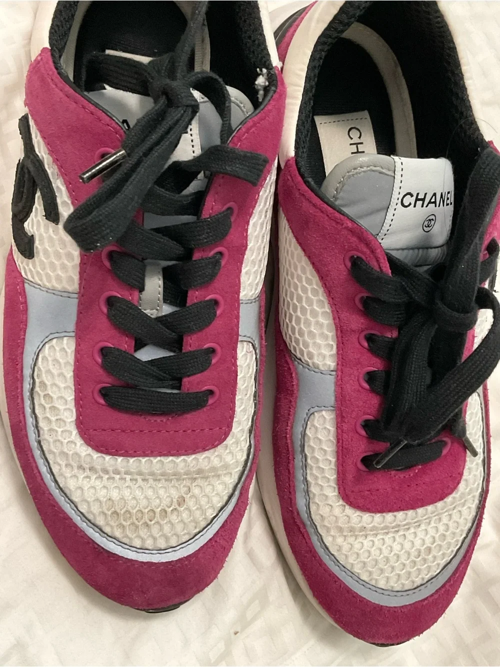 CHANEL Women's fuchsia and White Mesh Runner Sneakers 38